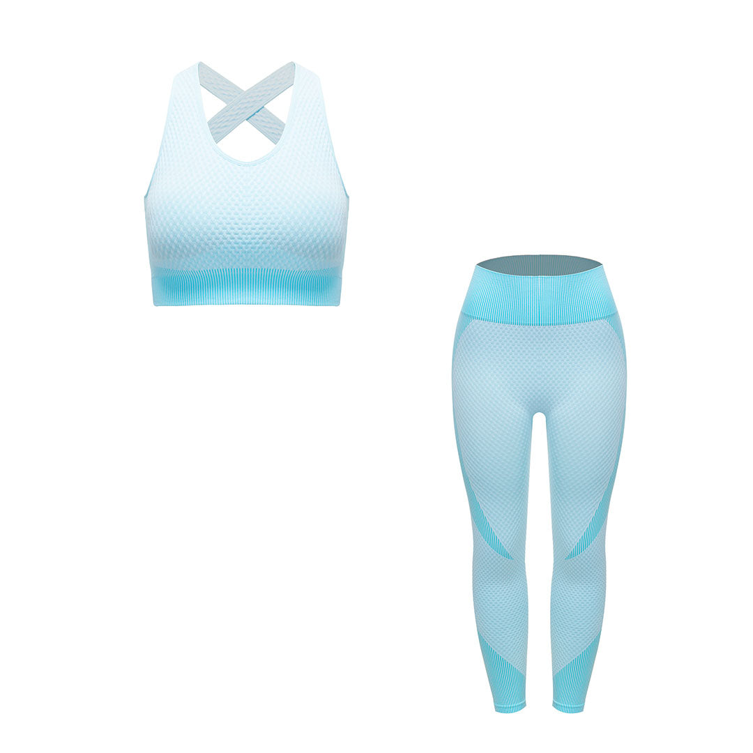 Long-sleeved top + sports bra + Legges three-piece set