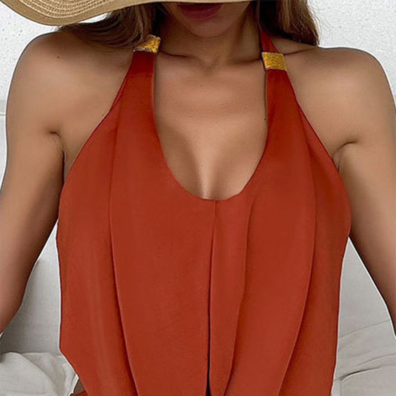 Draped Halter Backless Padded One Piece Swimsuit