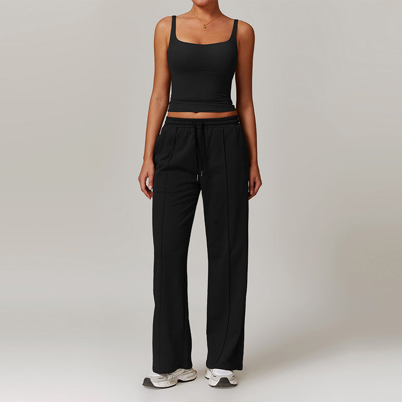 Sliming U-Neck Tank Top + Straight Leg Sweatpants 2 Piece Set