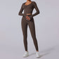 long sleeve hooded sports top + high waist leggings 2-piece set