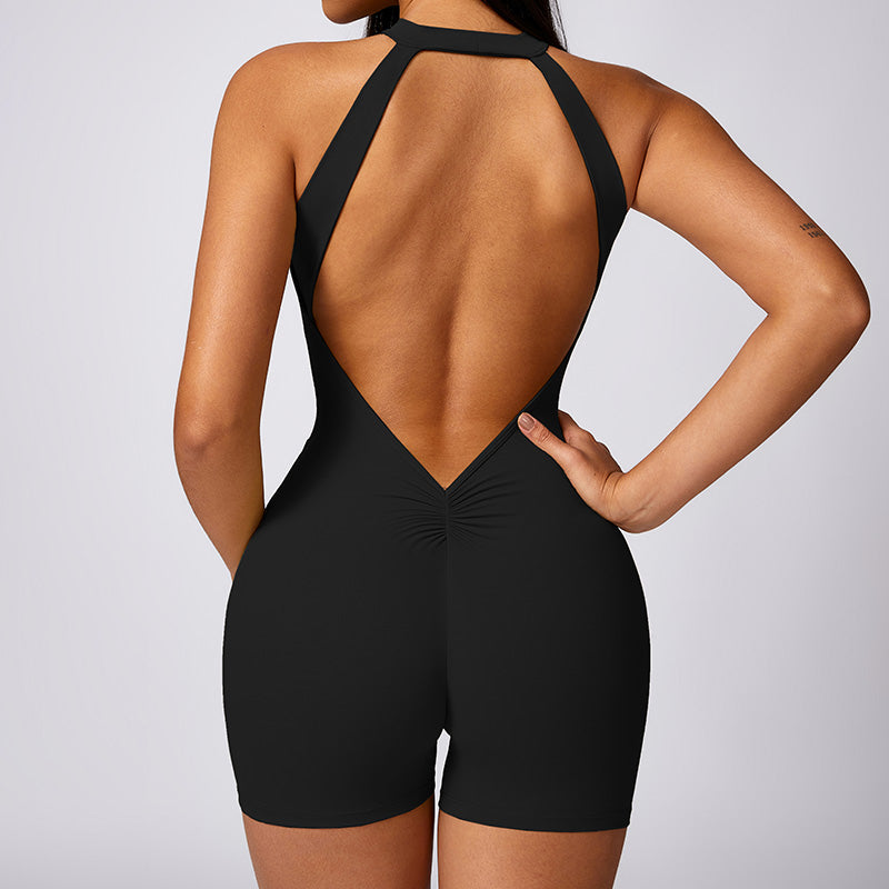 Breathable back sports yoga bodysuit with chest pads