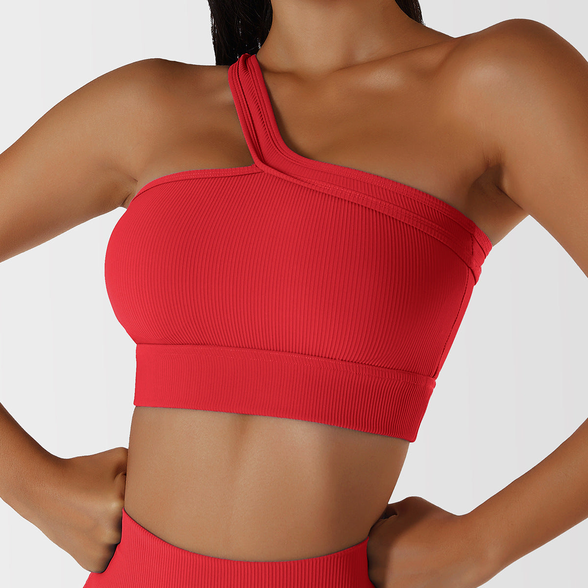 Single shoulder strap solid color Sport Bra