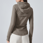 Women's Solid Color Zip Hooded Track Jacket