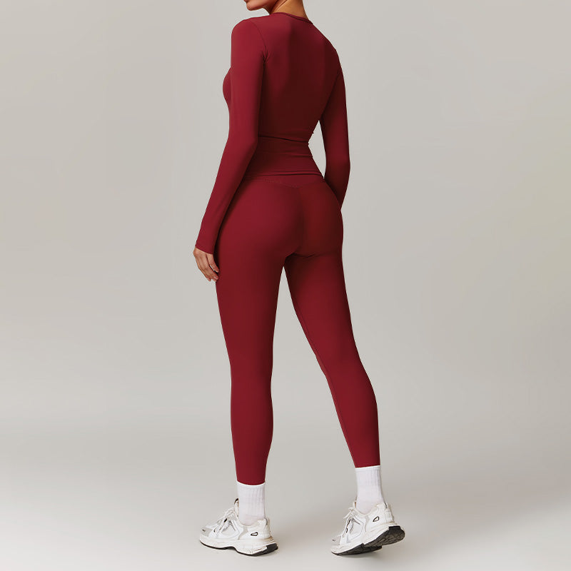 Brush long sleeve sports top & high waist Fitness leggings 2 piece Set