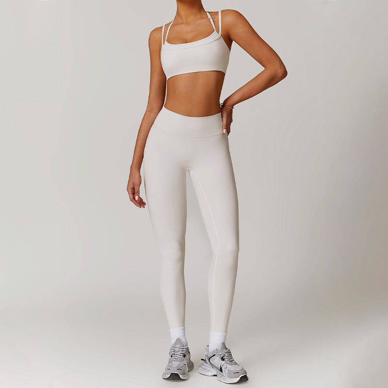 Quick-Dry halter double straps sports Bra + High-waist leggings 2-piece set