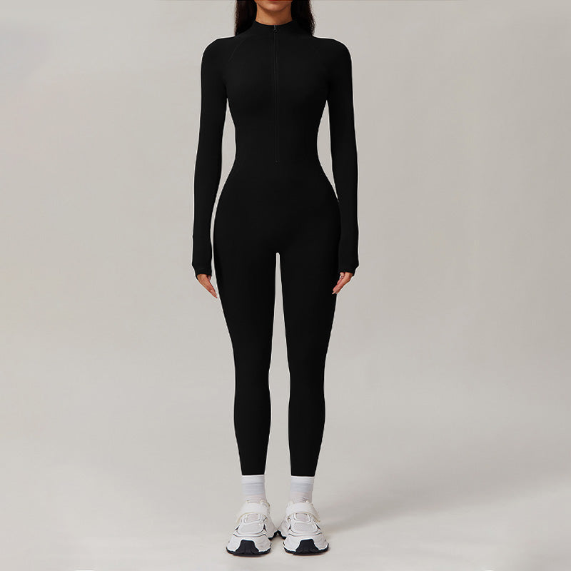 autumn and winter Stand Collar Half Zipper Fitness Jumpsuits