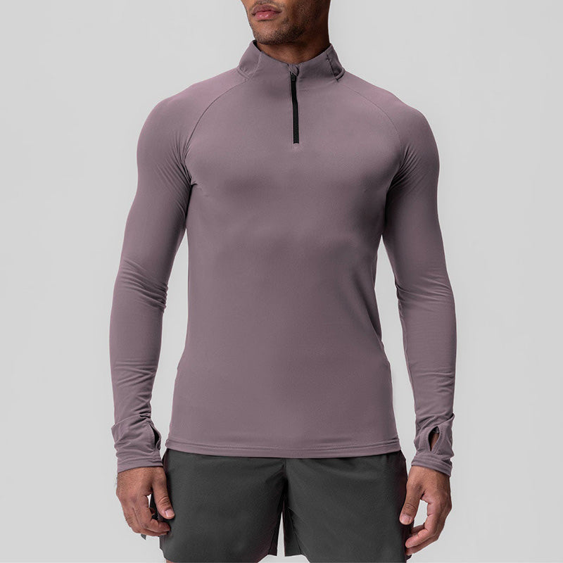 Men's quick drying half zipper solid color long sleeved sports top