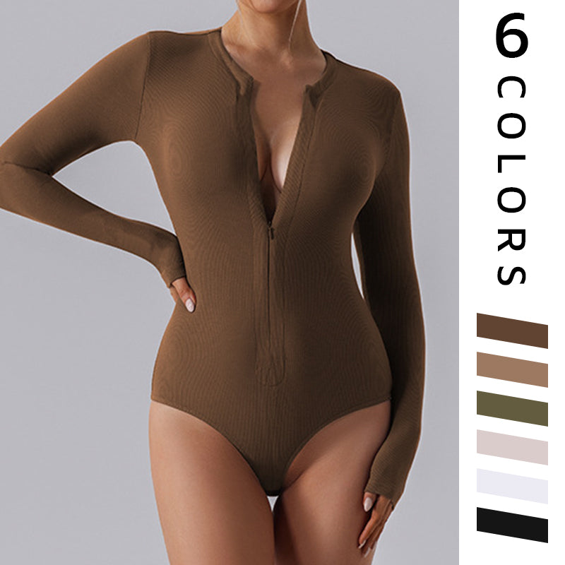 One piece long sleeved Full zipper sports Bodysuit