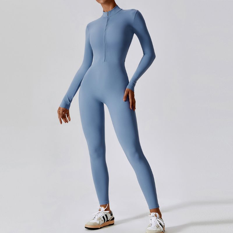 Long sleeve zipper fitness bodysuit