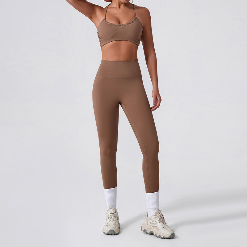 Quick drying nude fitness bra & running leggings set