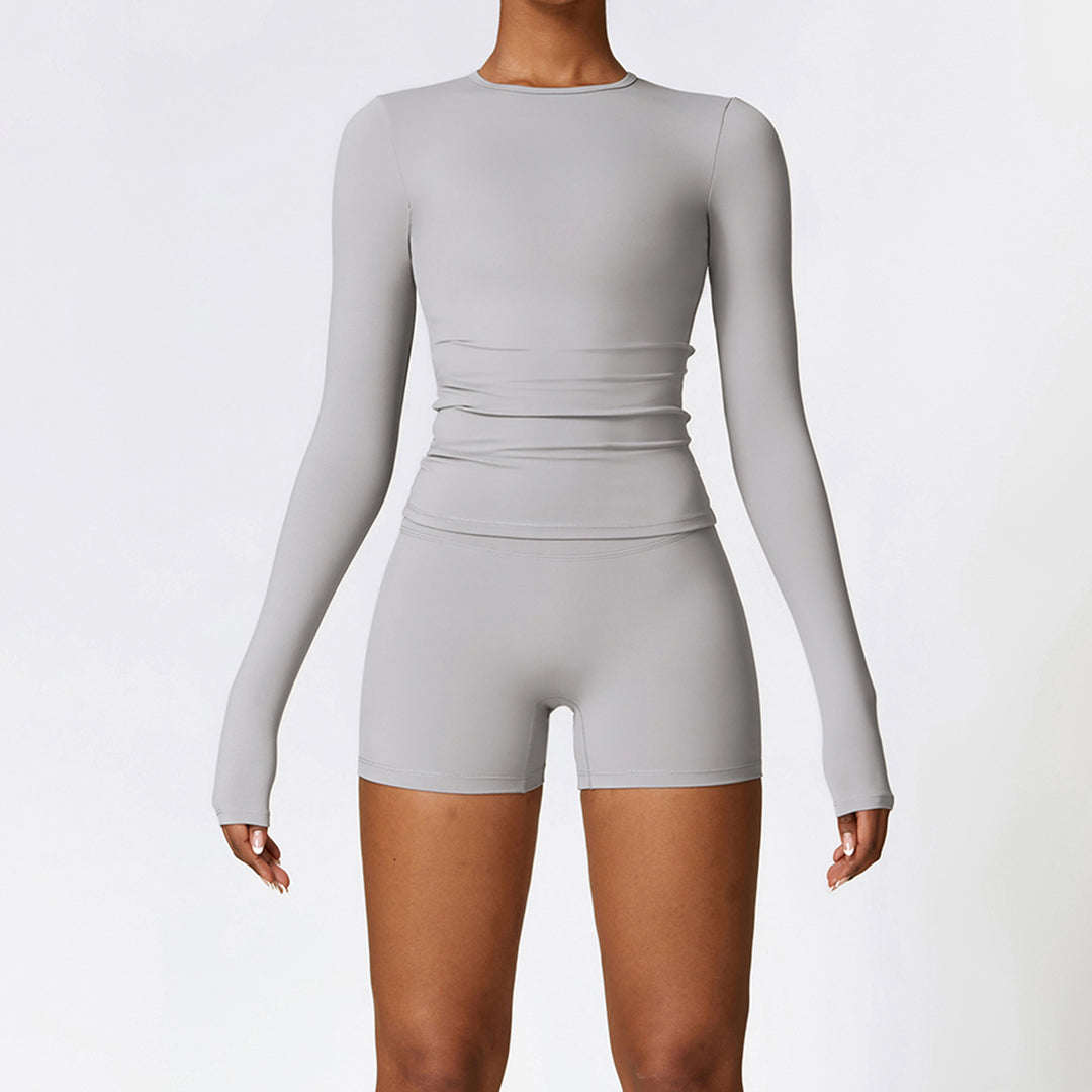 Tight sports long sleeve top & running shorts sets