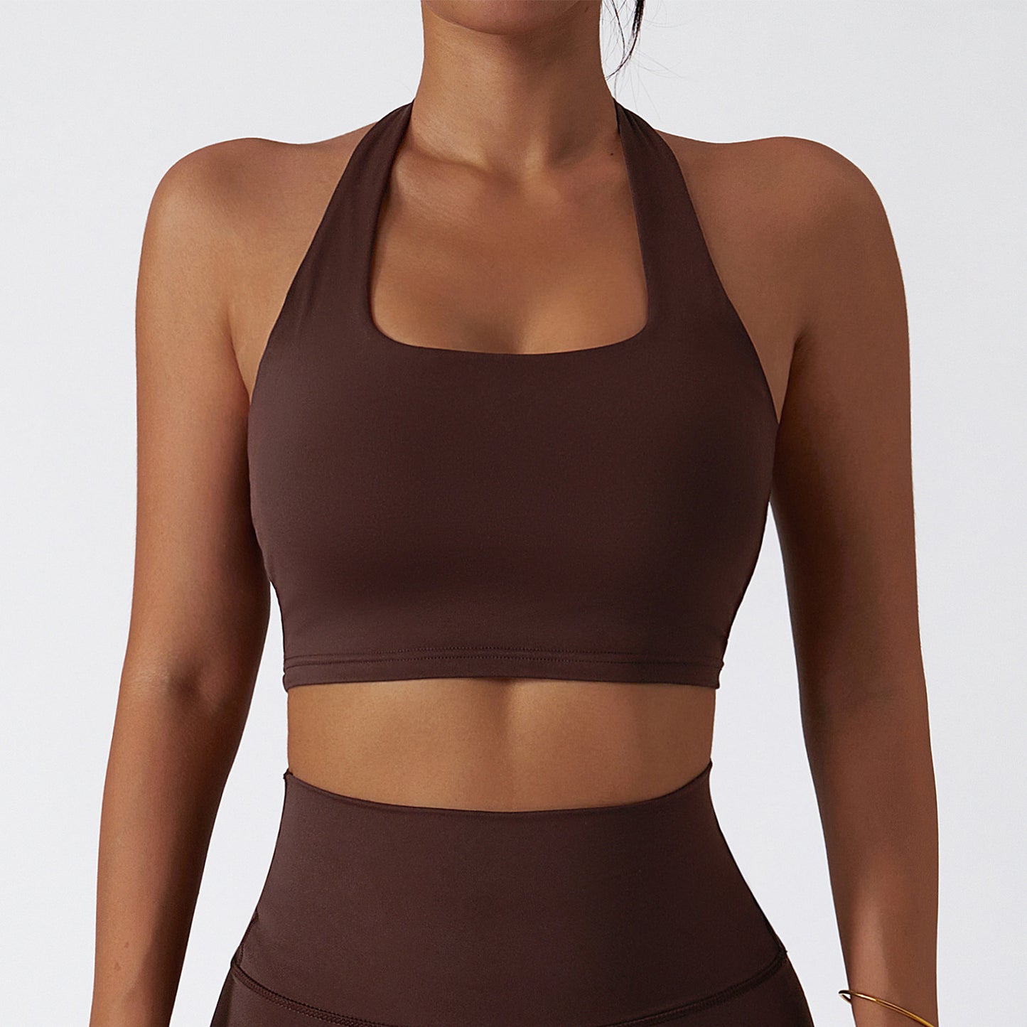 Solid color halterneck sports bra