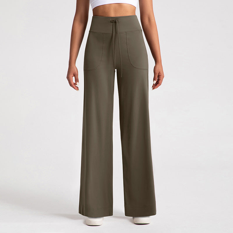 Nude drawstring loose straight pants