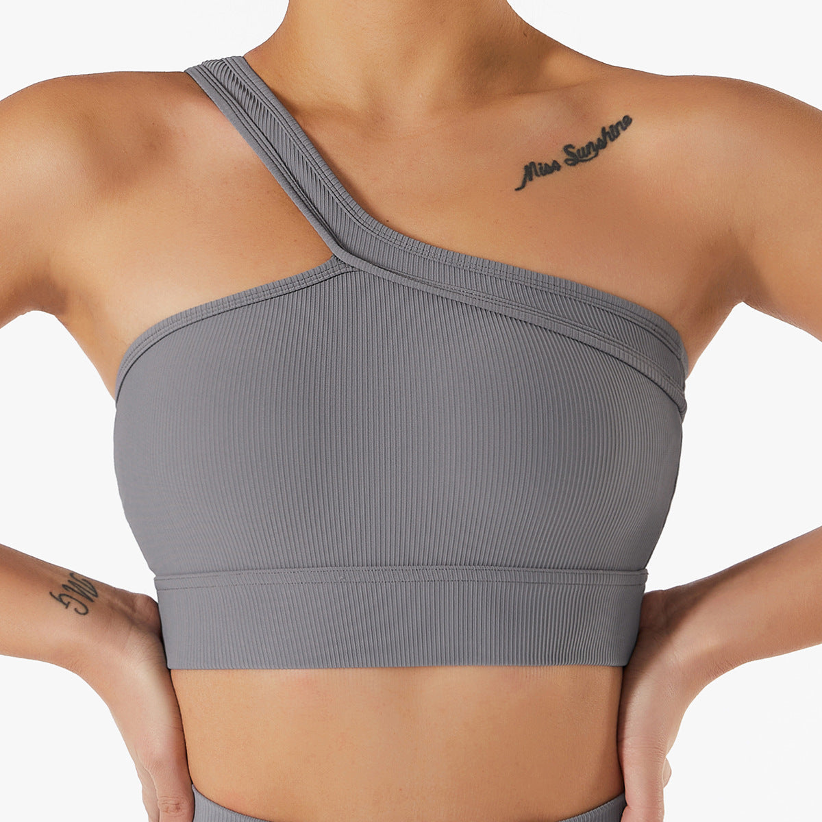 Single shoulder strap solid color Sport Bra