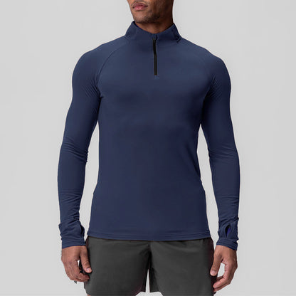 Men's quick drying half zipper solid color long sleeved sports top