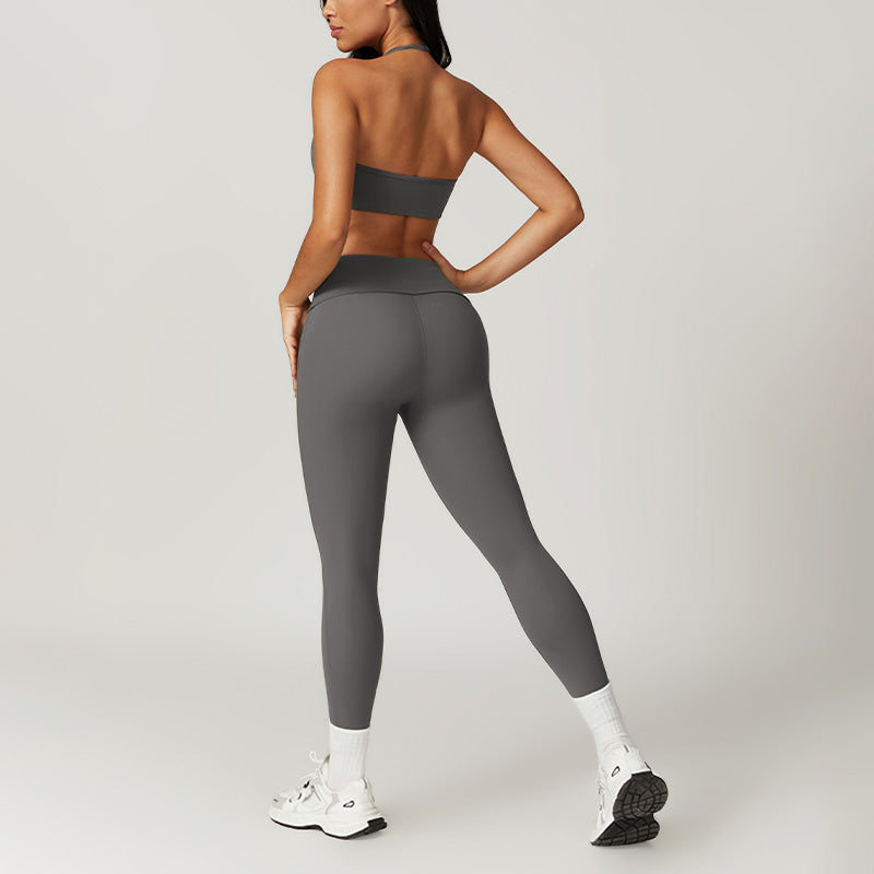 Quick Dry Halterneck Bra + Sports Leggings-2 Pieces Set