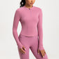 Sliming Stand Collar Long Sleeve Half Zipper Yoga Top