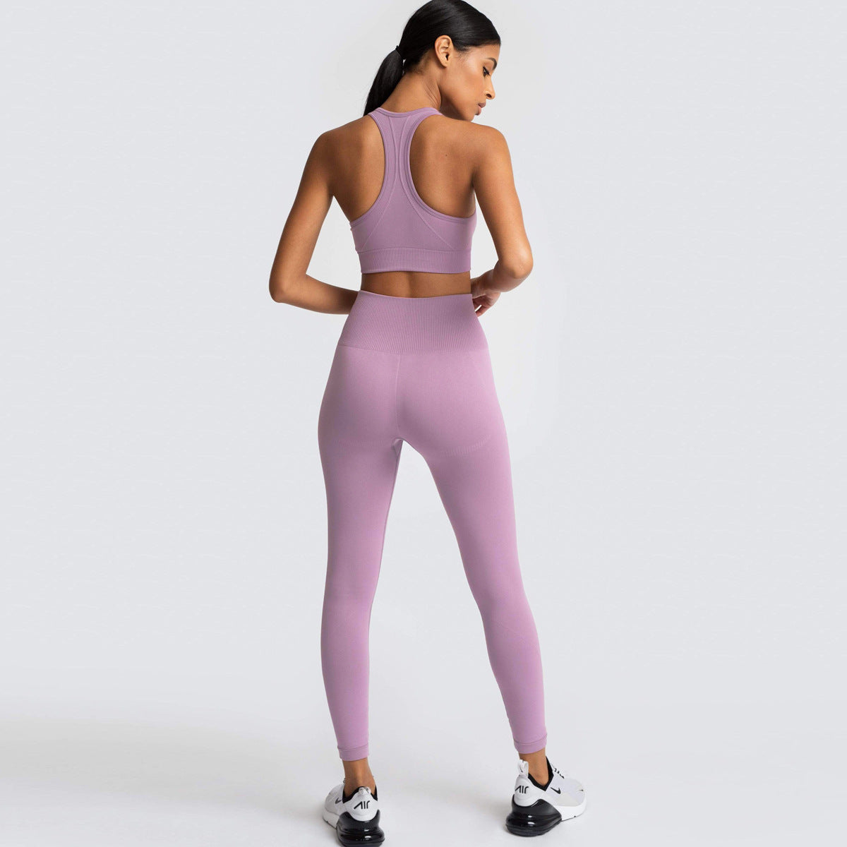 Ensemble 2 pièces de fitness sportif de couleur unie