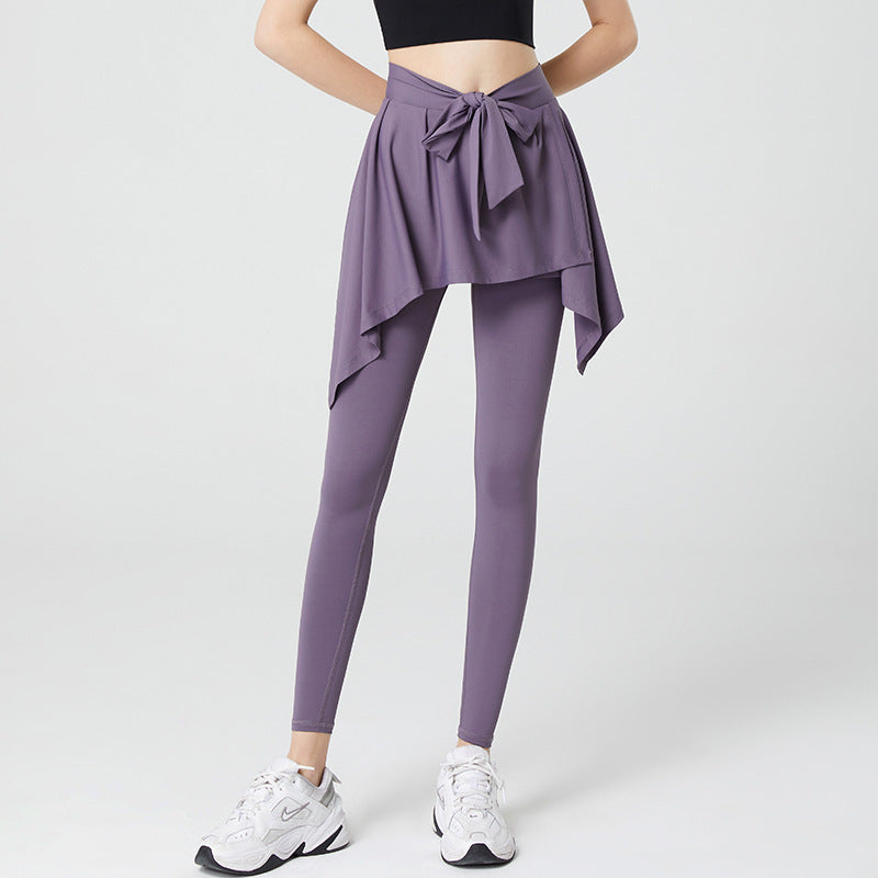 Solid high-rise strappy fake two-piece sports leggings