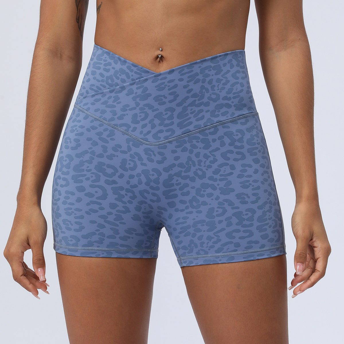 Butt-rising leopard print yoga shorts