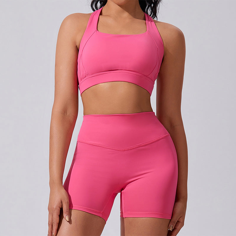 Ultra-Soft Cross-Back Butt Lift Gym Bra & Sports Shorts Sets