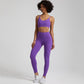 high elastic back cross over bra+sports leggings 2-piece set