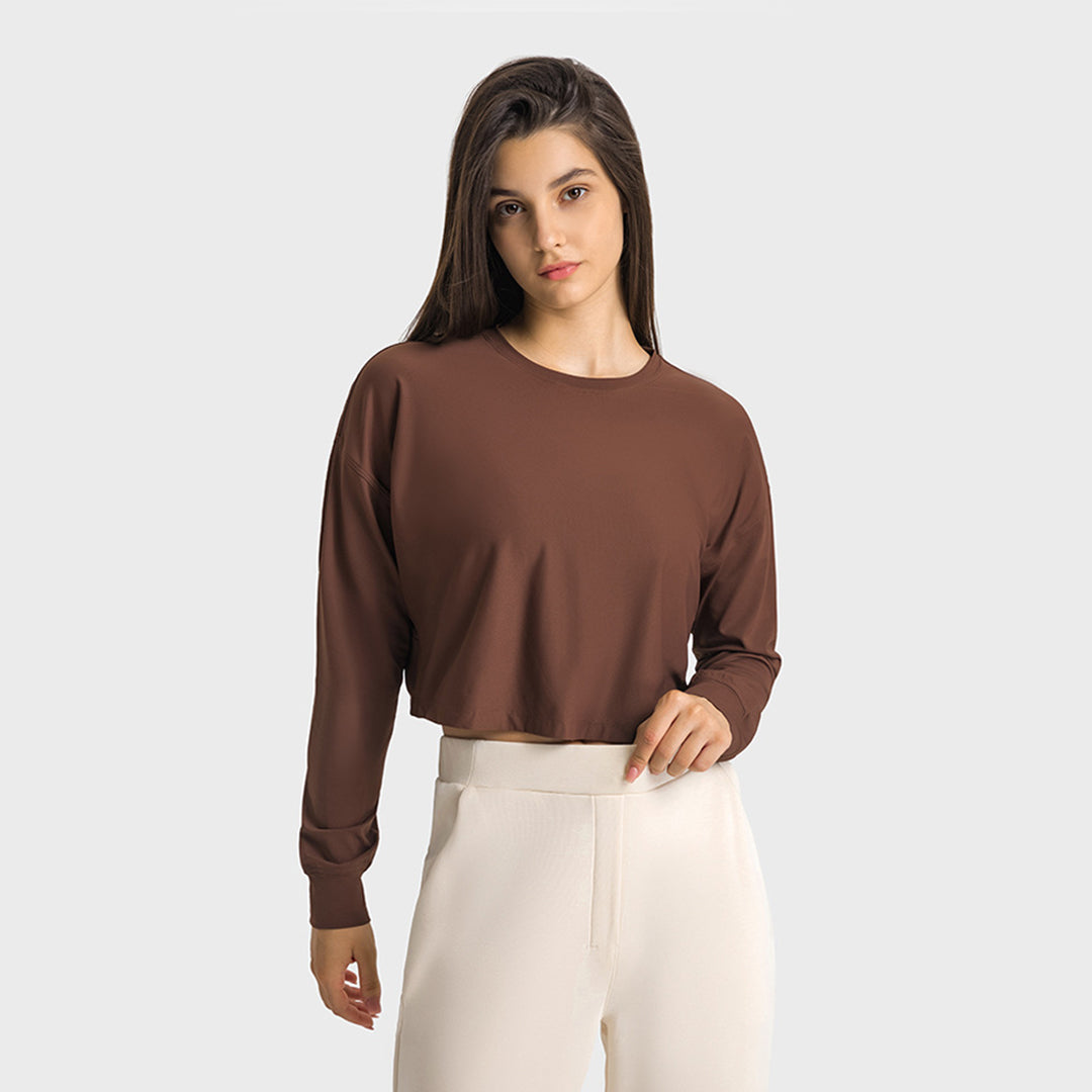 Paneled U Neck Cropped Track Top