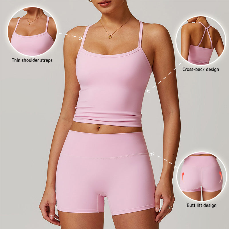 Soutien-gorge de sport croisé dans le dos, ensemble de shorts de Fitness et de gymnastique