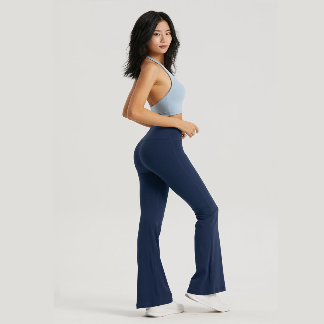 Ensemble 2 pièces pantalon évasé de couleur unie + soutien-gorge de sport