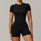 Threaded seamless short sleeve top+ high waist shorts 2 pieces set