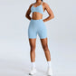 Seamless Cross Back Sports Bra + High Waist Shorts Set