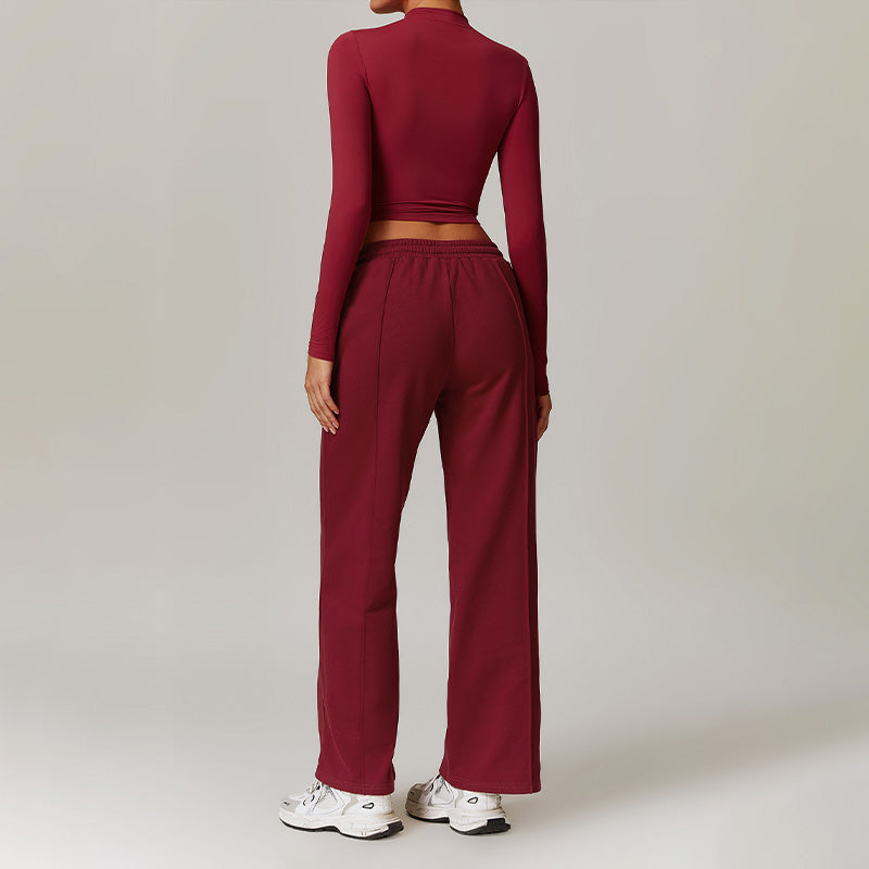 Quick-Dry Long Sleeve Top + Straight Leg Sweatpants 2 Piece Set