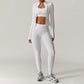 stand collar Full Zipper Fitness jacket + High waist leggings 2 piece set