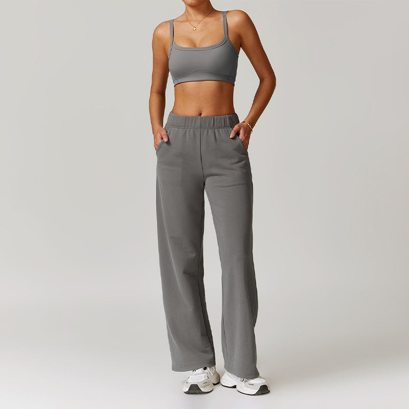 Casual high-waisted straight leg sweatpants and Ultra-Soft Sports Bra Set