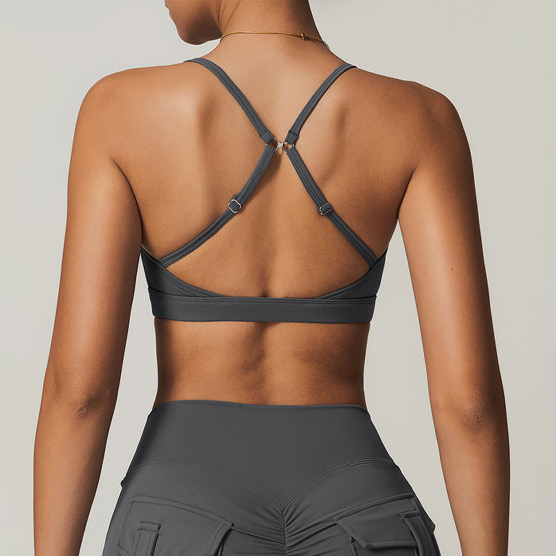 Ultra-Soft Cross Back Fitness Thin Straps Gym Bra