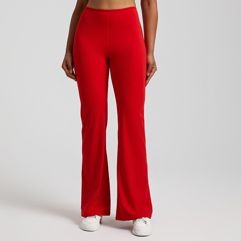 High stretch solid color sports flared pants