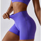 Solid color high-waisted sports shorts