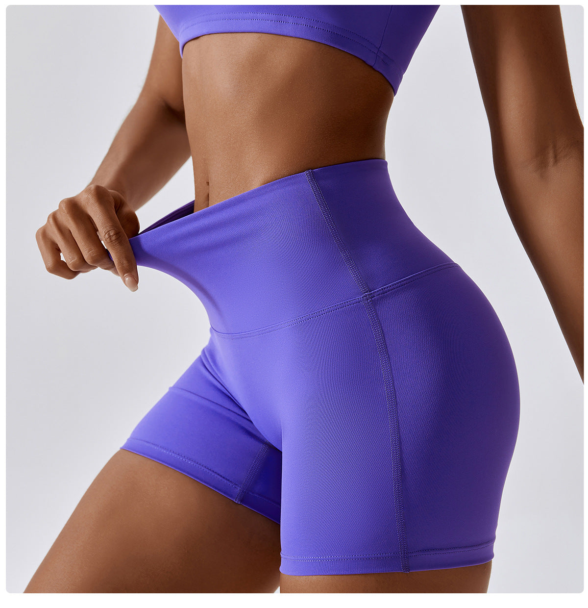 Solid color high-waisted sports shorts