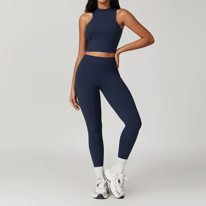 Solid Color Wide Strap Sports Tank Top + Leggings  2-piece Set