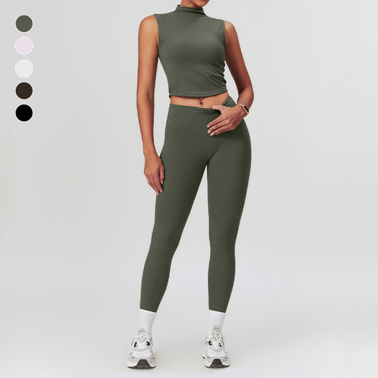 High Collar Sports Tank Top + Skinny Leggings 2 piece Set