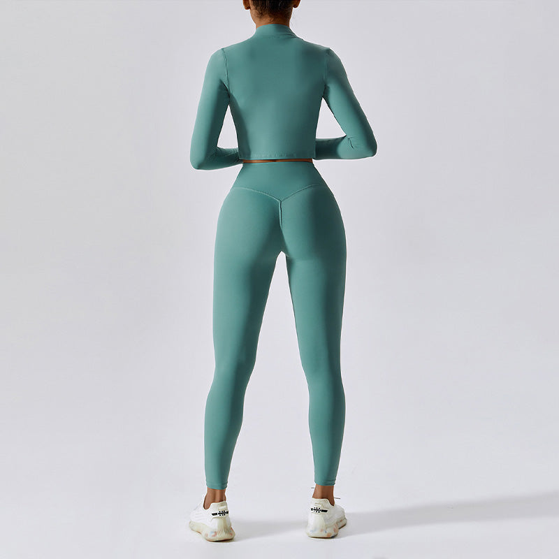 High-waisted Breathable Yoga Bra + Leggings + Jacket 3-piece Set