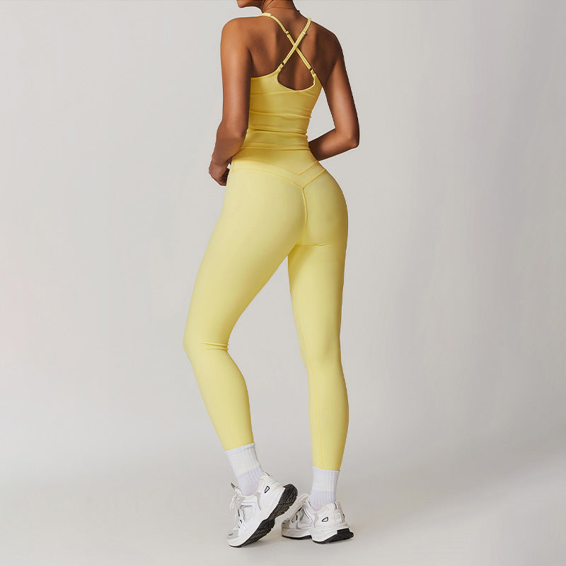 Fitness Brushed Yoga Tank Top & High-waisted Leggings Set