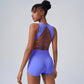 Quick drying running hollow fitness yoga bra and shorts suit