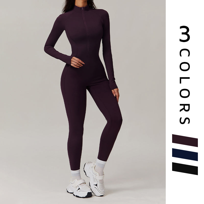 autumn and winter Stand Collar Half Zipper Fitness Jumpsuits