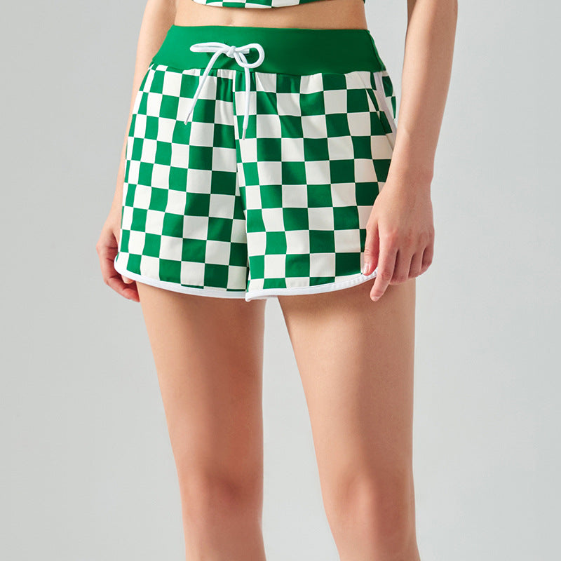 High-rise checkerboard shorts