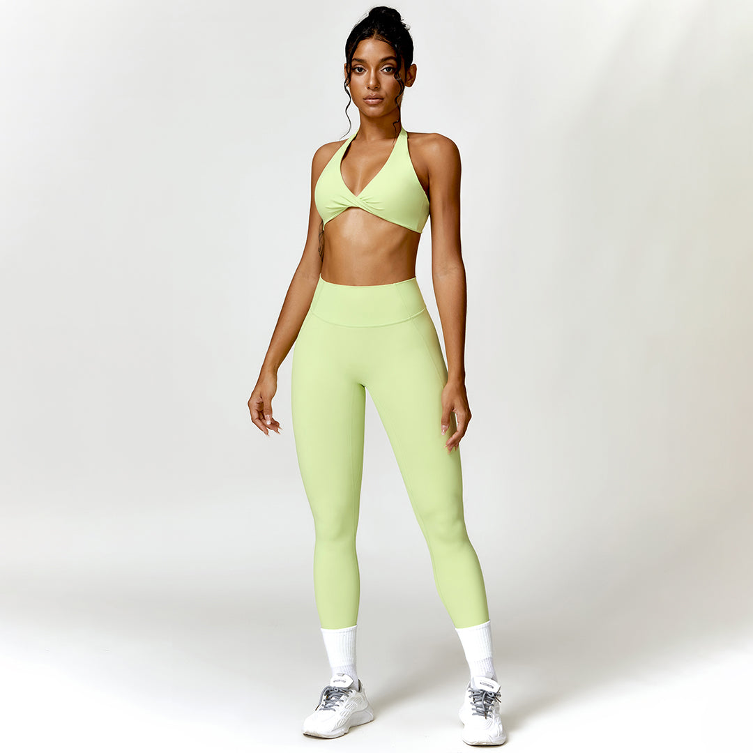 Quick-drying halterneck bra & sports trousers 2-piece set