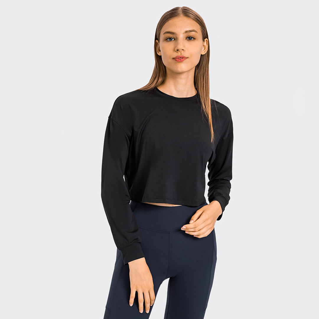 Paneled U Neck Cropped Track Top