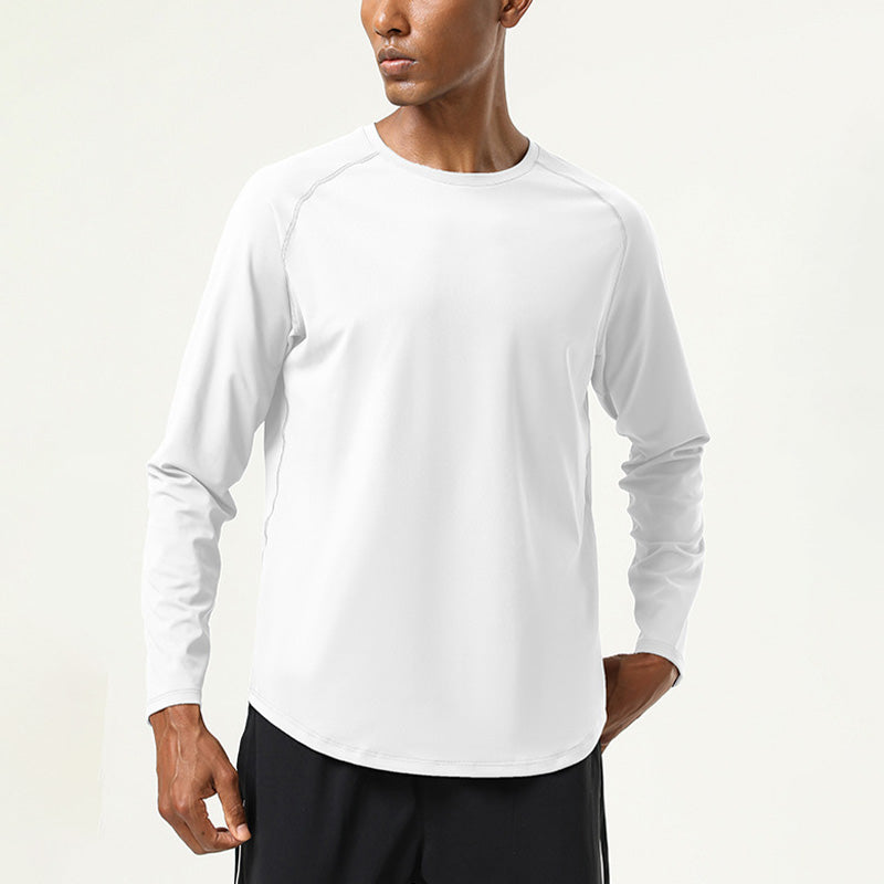 Men's solid color round neck long sleeved sports top