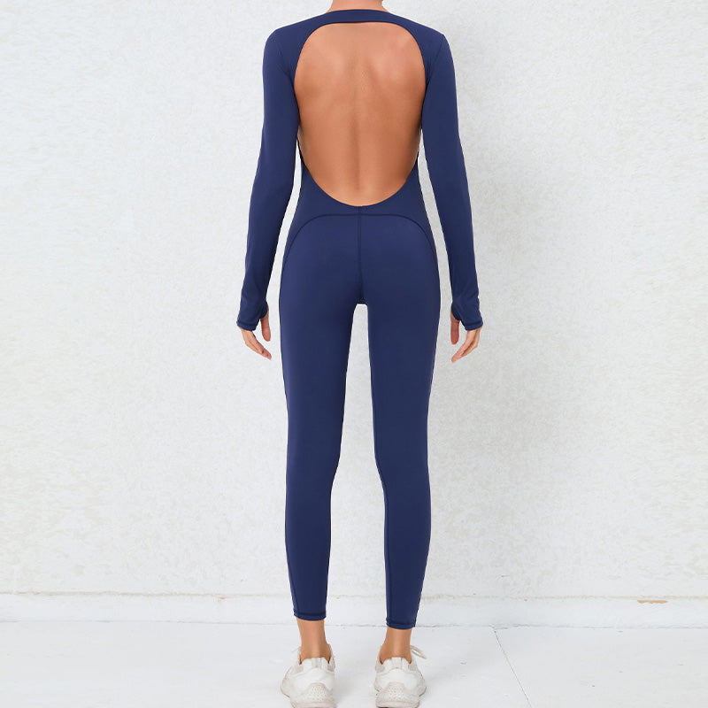 Sexy backless long-sleeved high-intensity fitness jumpsuit