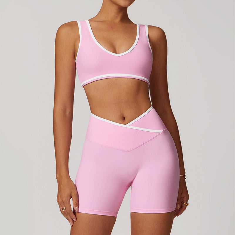 Ultra-Soft Contrasting Color Sports Bra + High Waist Shorts Set